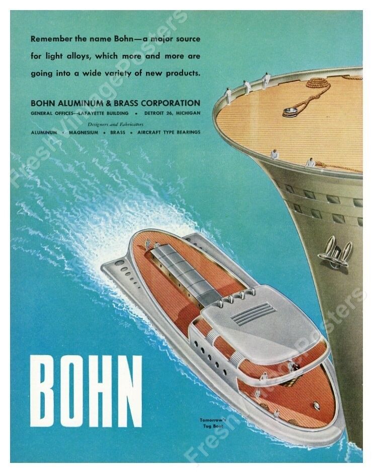 1940s streamlined future tugboat tug boat art Bohn vtg ad NEW poster 20x24
