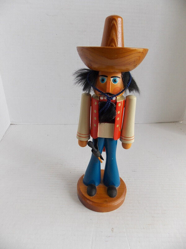 Vintage East German Nutcracker Cowboy Wooden Gaucho Sombrero Man DDR 11 1/4