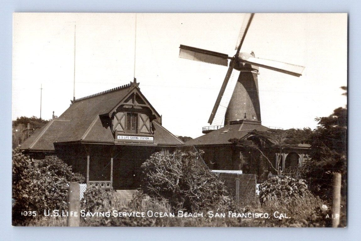 RPPC EARLY 1900'S. U.S. LIFE SAVING STATION, OCEAN BEACH. SAN FRANCISCO, CA 1A38