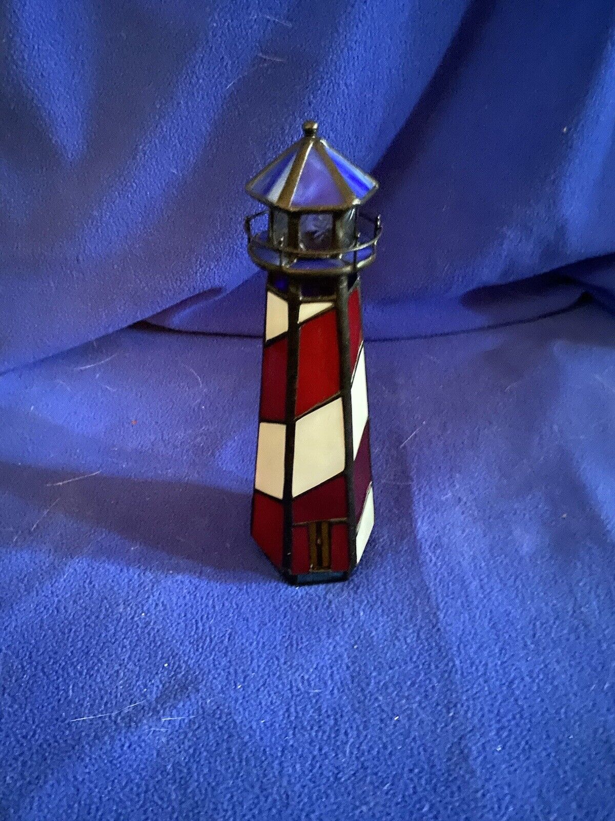 Vintage Stained Glass Lighthouse Nautical Decor 11 “ H.