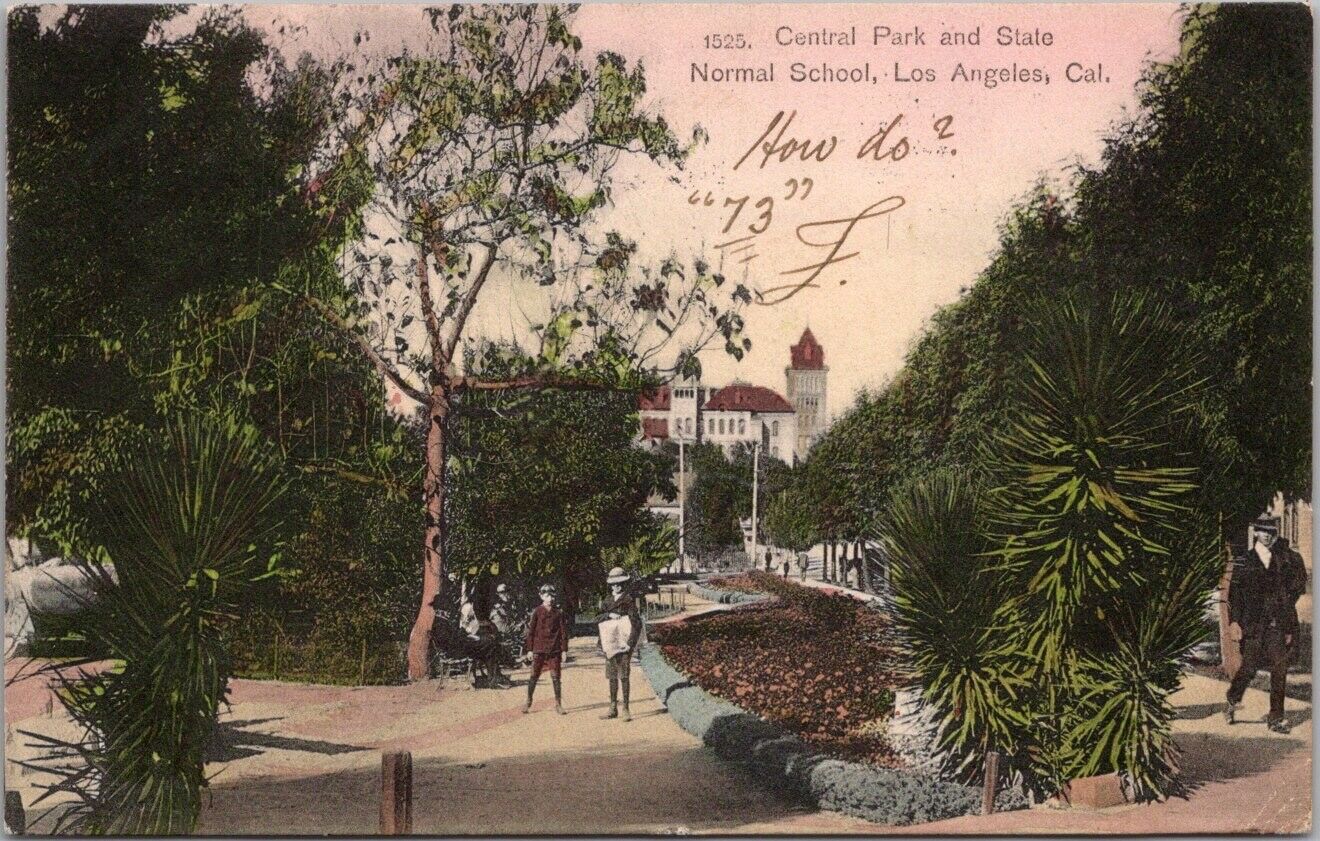 1907 LOS ANGELES / UCLA Hand-Colored Postcard Central Park & State Normal School