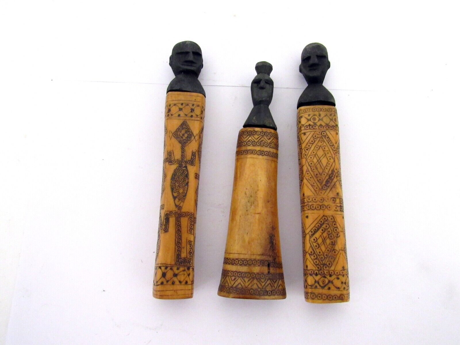 3 antique Carved  Shaman Medicine Containers Timor (DM 18-16)