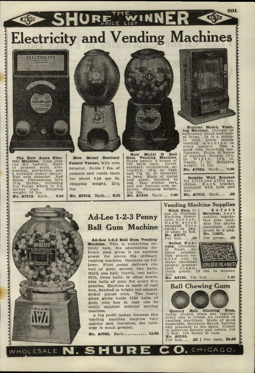1925 PAPER AD Acme Electric Machine Gum Ball Vending A7925 Bunte Chocolate 