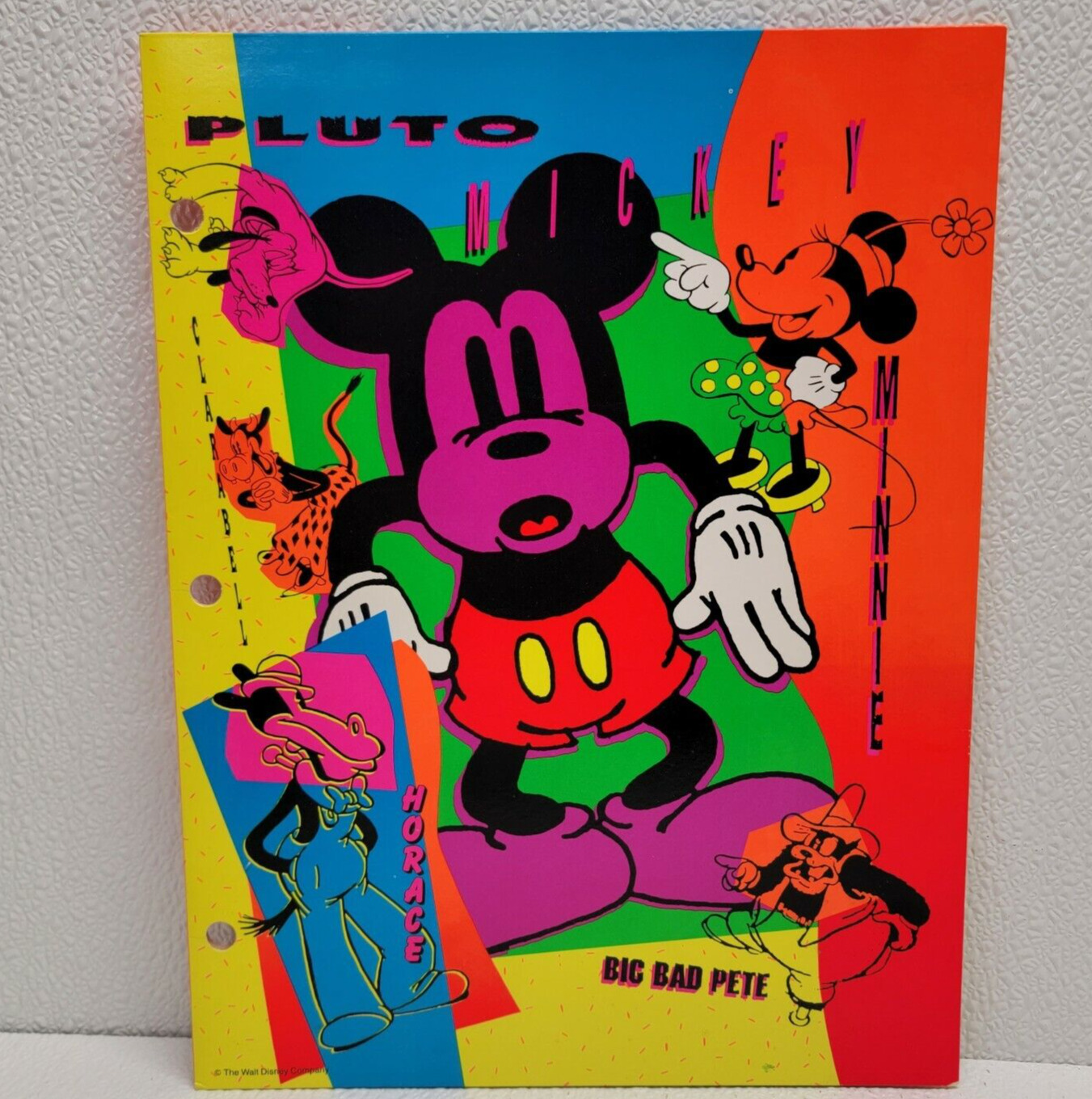 Vintage Disney Mickey Mouse Electric 3-Ring Portfolio Folder 90s Mead Neon
