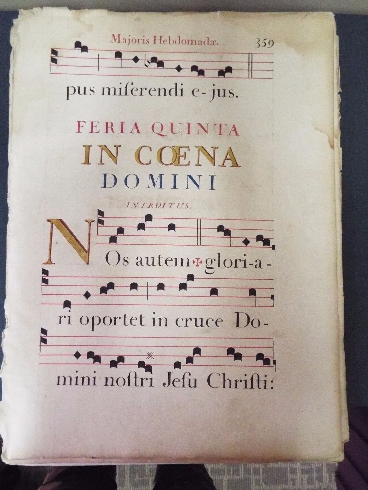 Very Large Antiphonal Page - Circa 1800\'s   Choir  Music- Church
