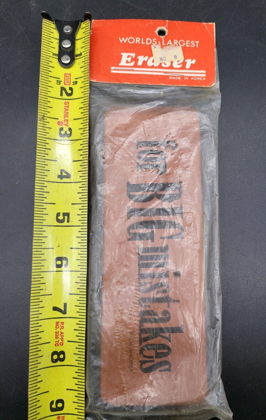 Vintage Worlds Largest Eraser For Big Mistakes Made in Korea 
