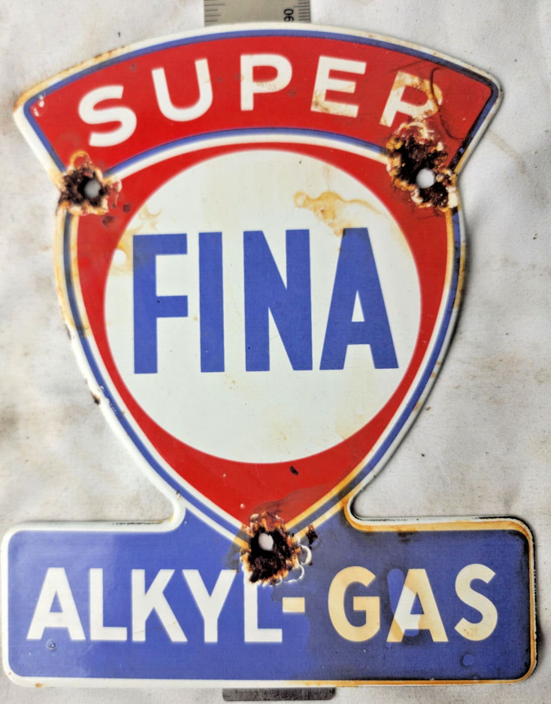 VINTAGE SUPER FINA Alkyl-GAS PORCELAIN SIGN PUMP PLATE GAS STATION OIL