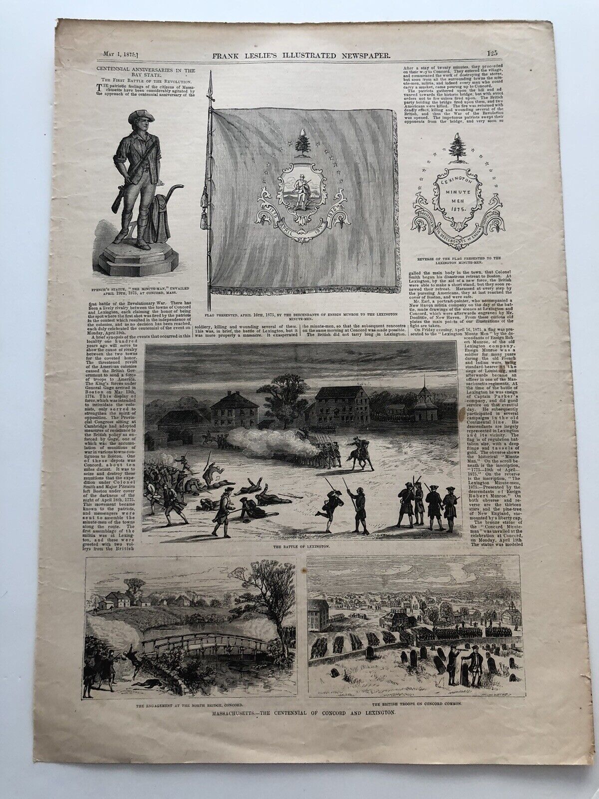1875 Leslies Antique Print Centennial Of The Battle Of Lexington & Concord
