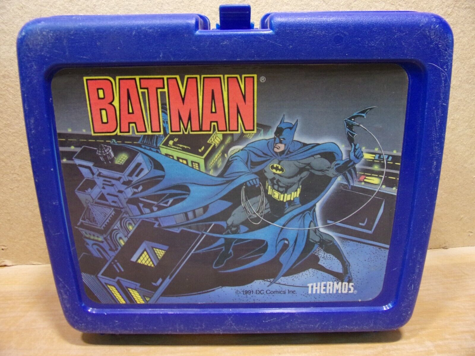Batman Vintage Blue Plastic Lunch Box Thermos Brand Lunchbox 1991 No Thermos