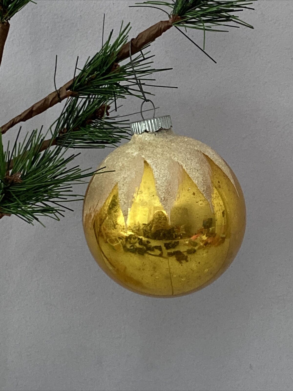 Vintage SHINY BRITE Gold Mercury Glass Christmas Ornament 3”