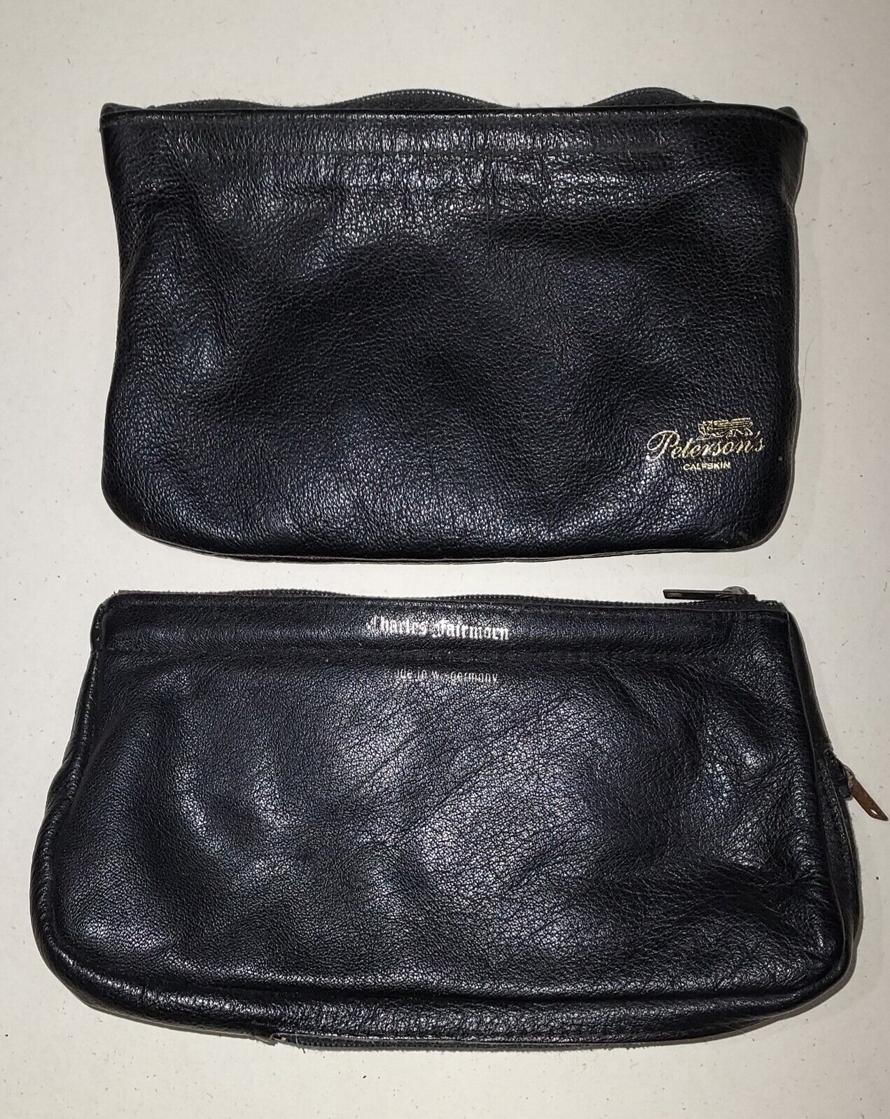 Vintage Pipe Tobacco Pouches Leather Zipper Close Peterson's Charles Fairmorn