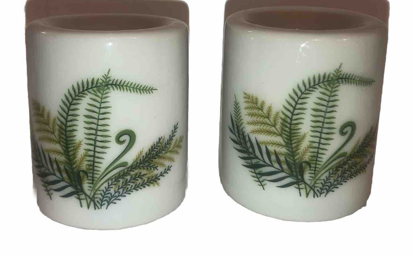 Mini Candleholders Ceramic Fern Vintage Japan White Green Spring Pottery Cottage