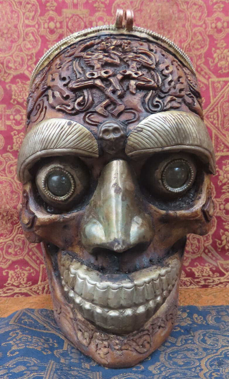 Antique Quality Handmade Kapala Tibetan Tantrik Chitipati Full Skull. Nepal