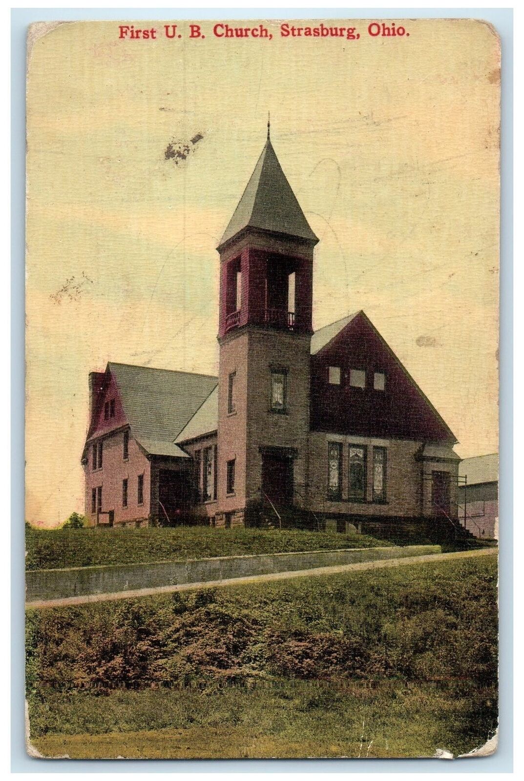 1914 First United Brethren Church Exterior Strasburg Ohio OH Posted Postcard