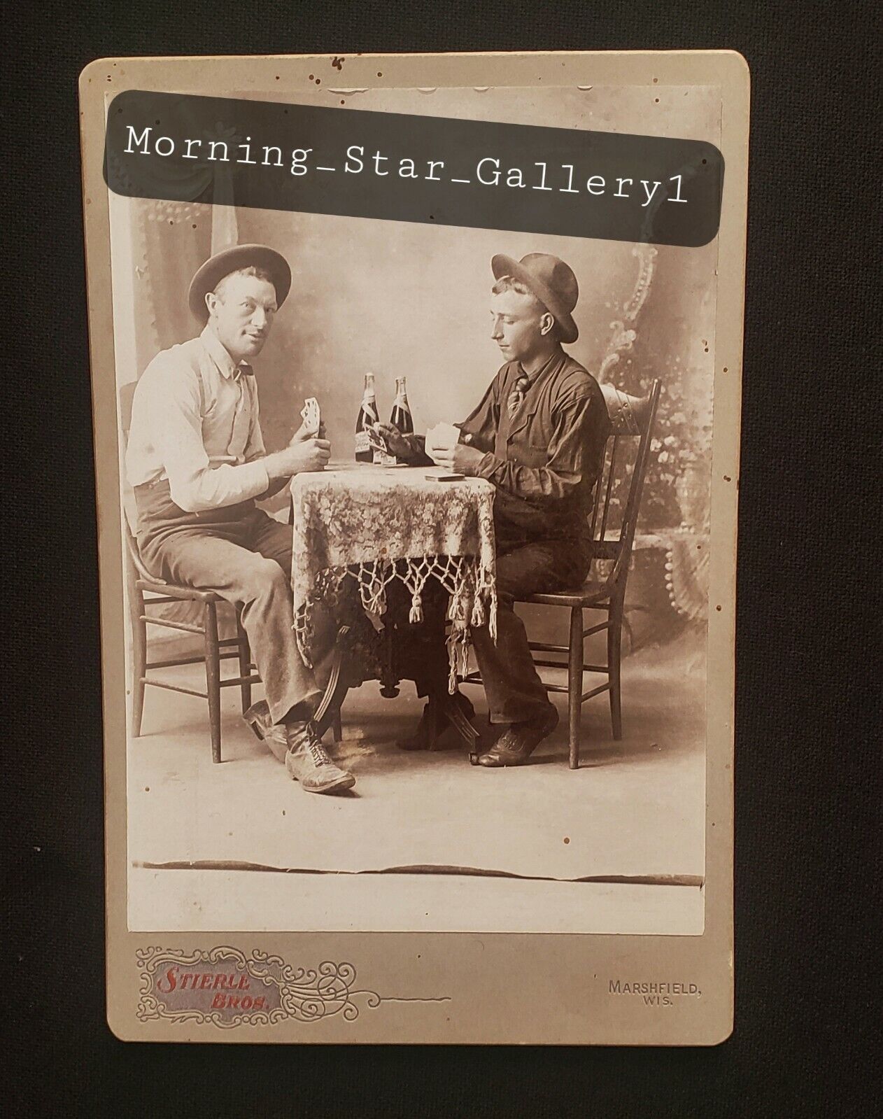 Two Gents  Drinking & Playing Cards, Vintage Cabinet Card, 1880-90s, GAMBLING