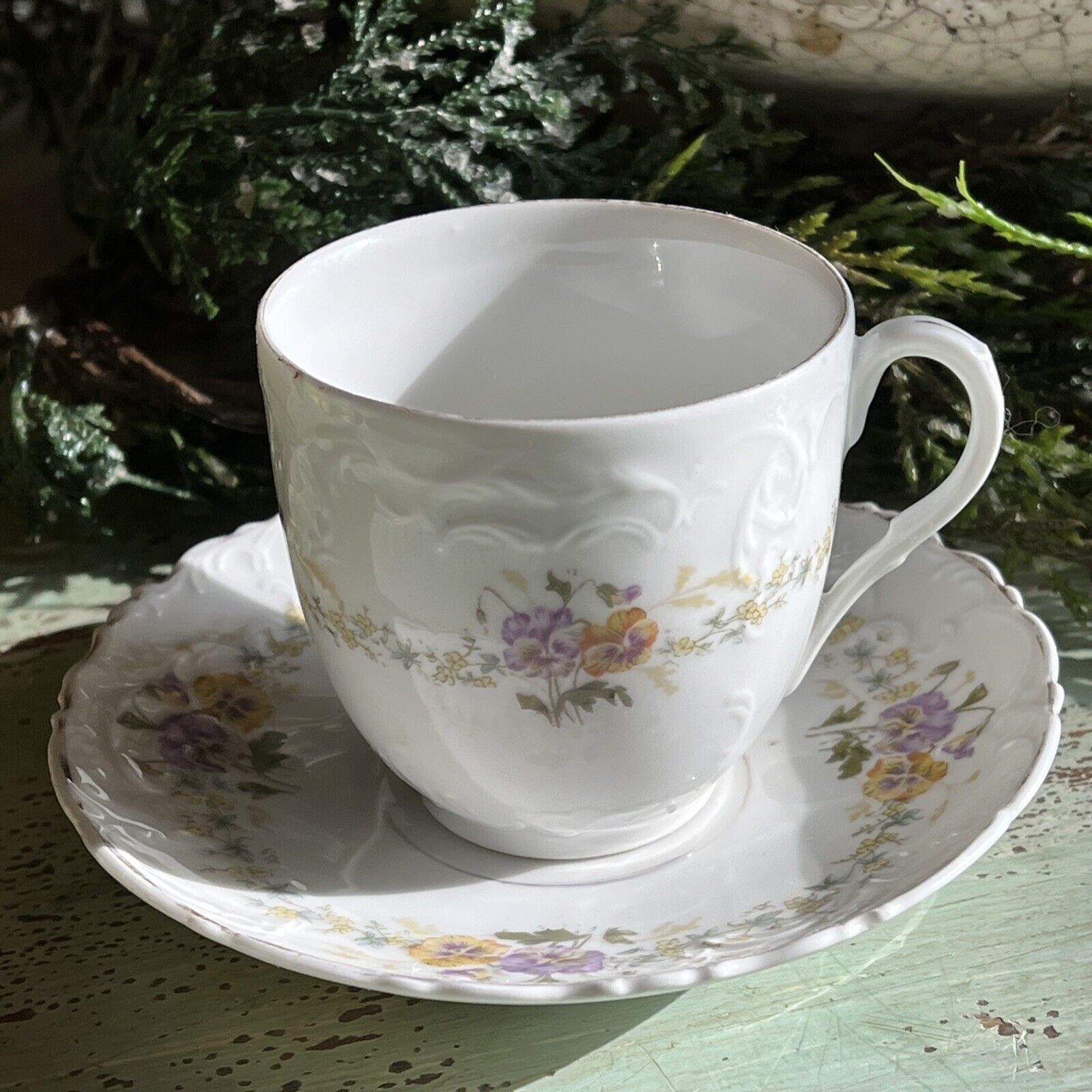 Antique Carl Tielsch C.T Demitasse Cup & Saucer Made in Germany c.1878-1895