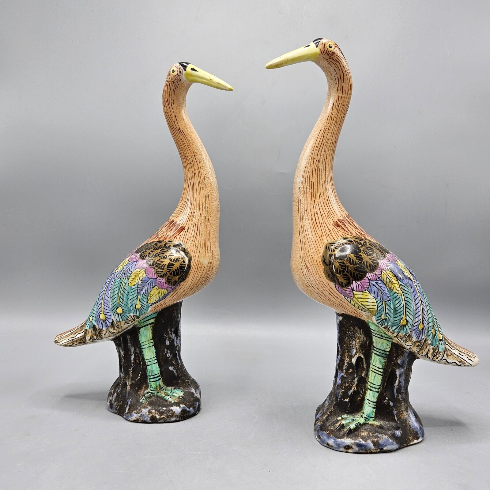 Pair of Chinese Famille Rose Porcelain Models of Storks