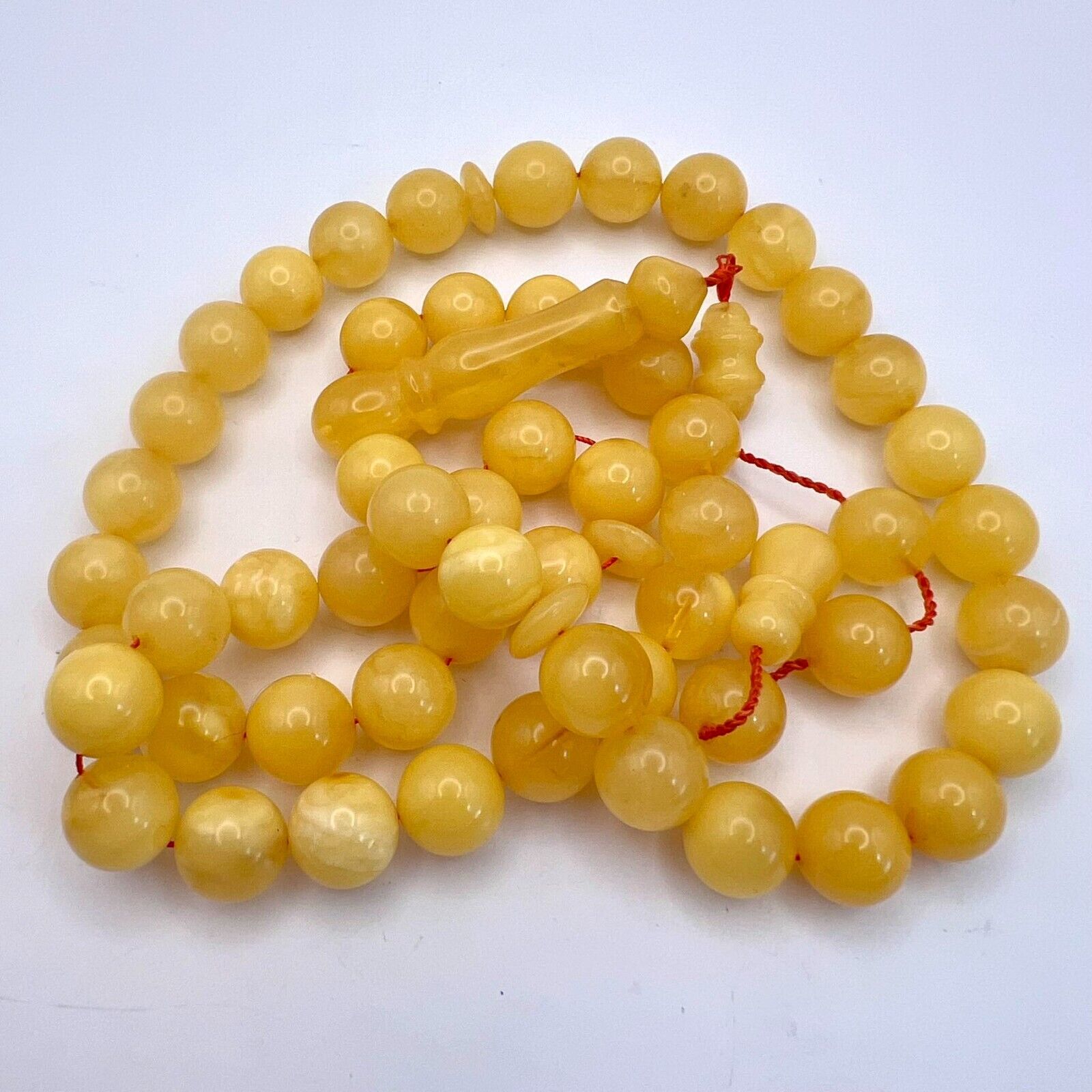 Genuine Vintage Baltic Yellow White Amber Round Shape Islamic Prayer Beads 58 gr