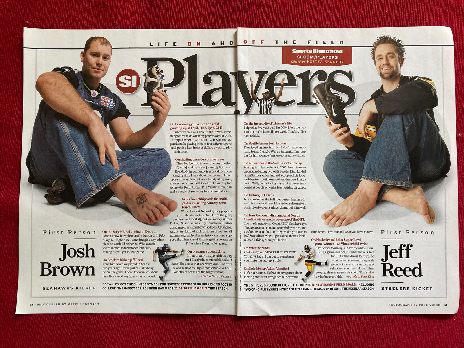 Kickers Josh Brown & Jeff Reed 2-page 2006 Print Article - Great To Frame