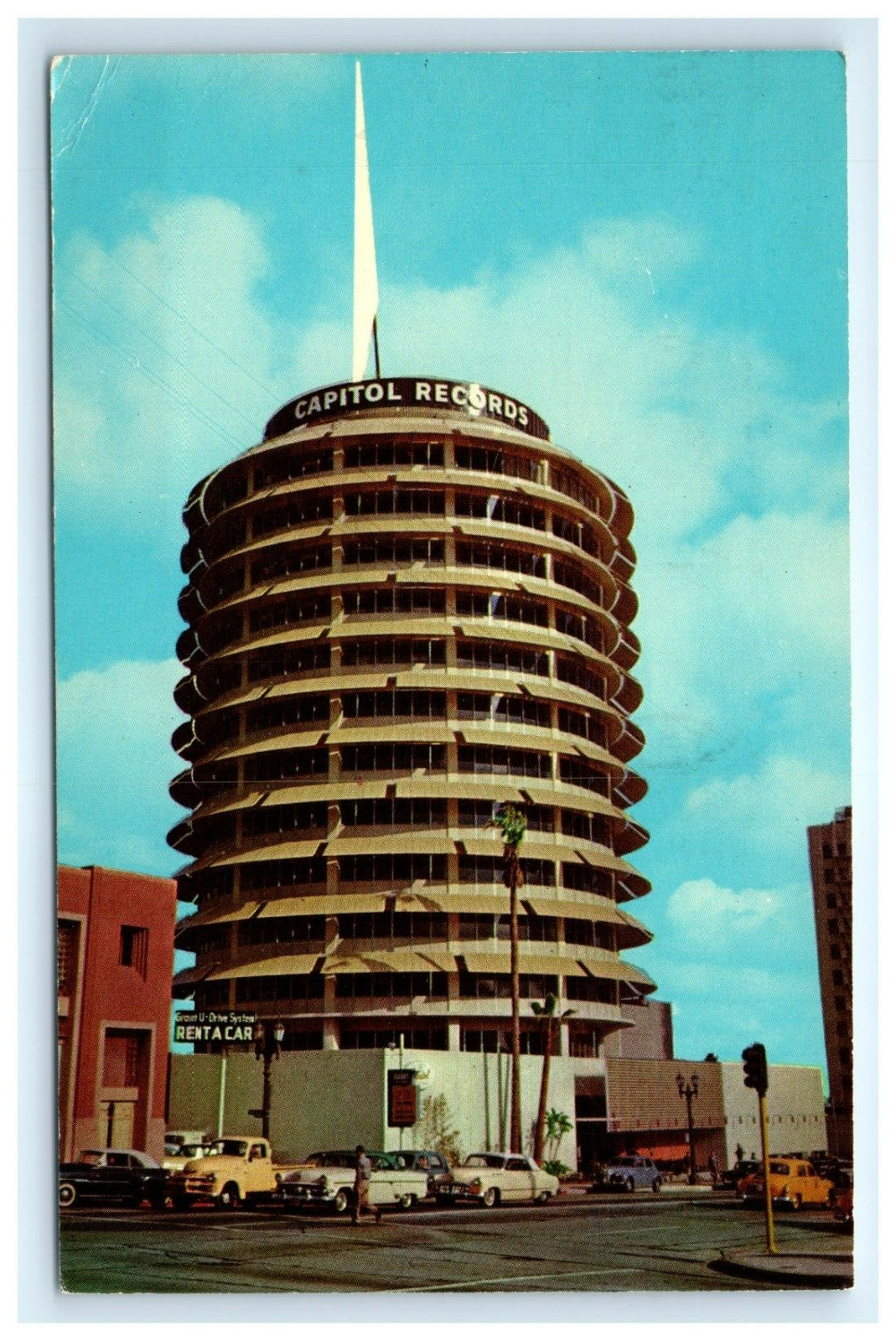 Hollywood CA Capitol Records Tower Postcard Vine Street 13 Story Posted 1964