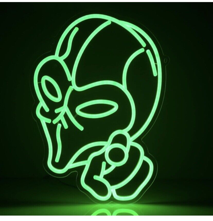 Green Alien Neon Signs, LED Light Up Sign Dimmable Alien Neon Light