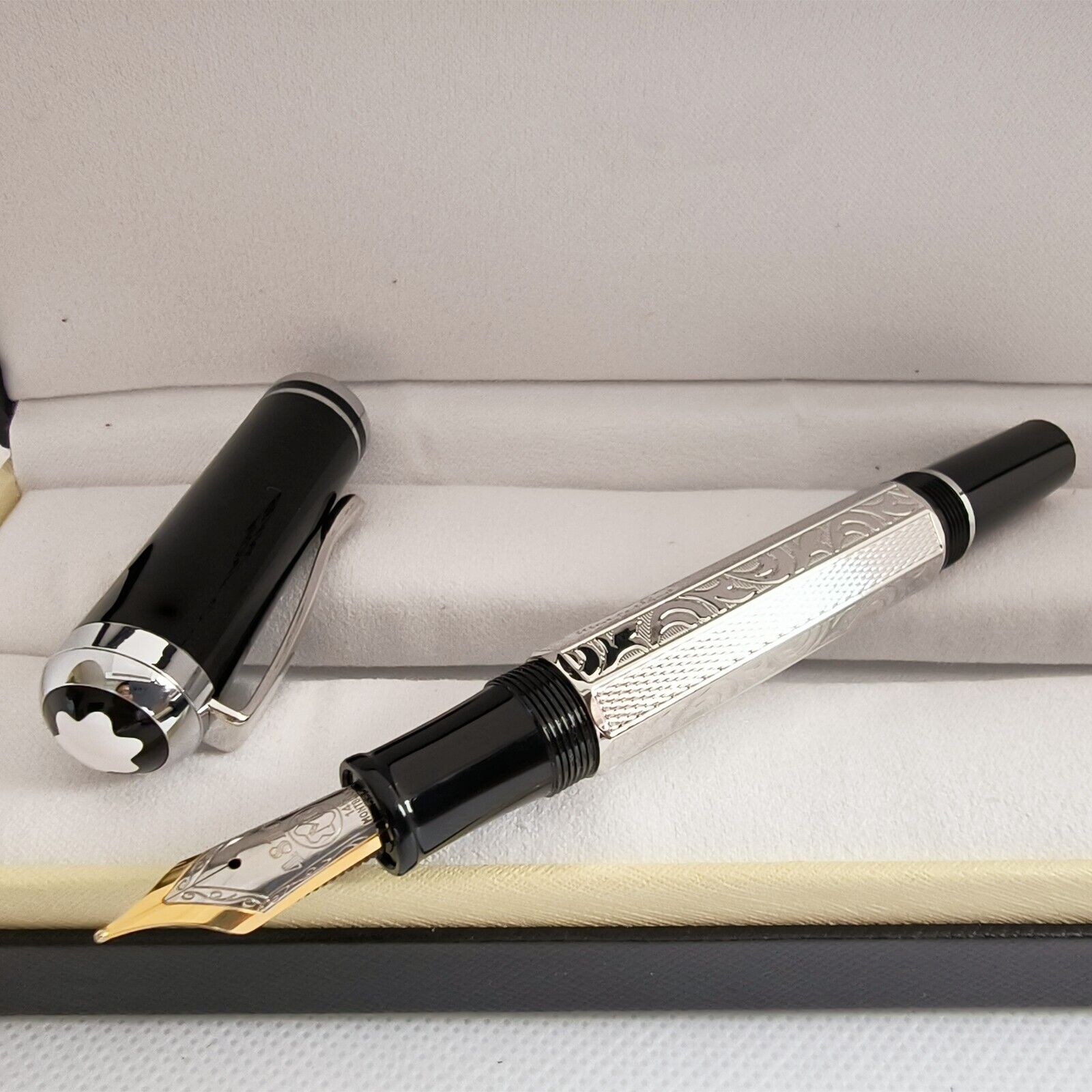 Luxury Great Writers Proust Series Black+Silver Clip M nib Fountain Pen No Box