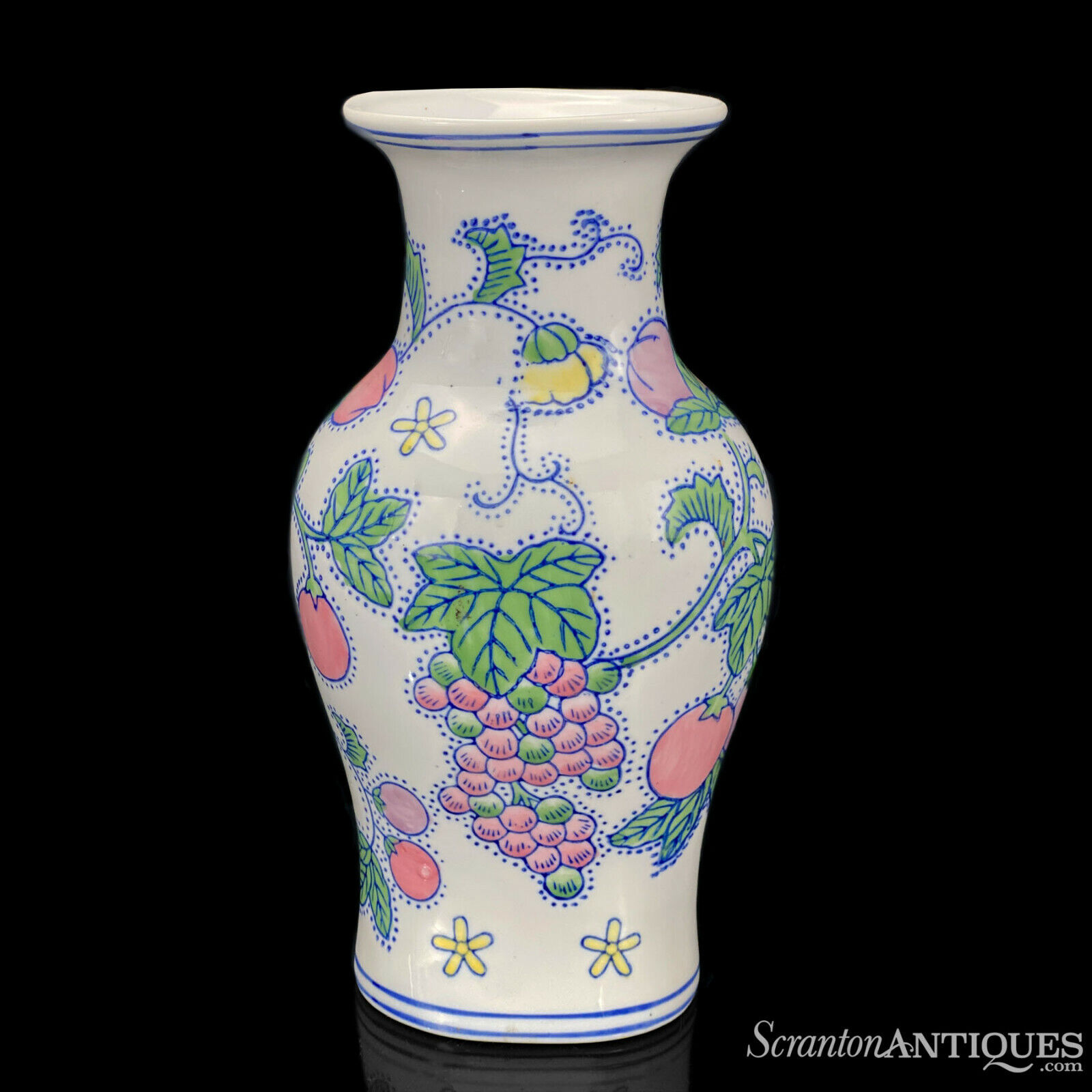 Vintage Chinese Porcelain Fruit Motif Flared Vase