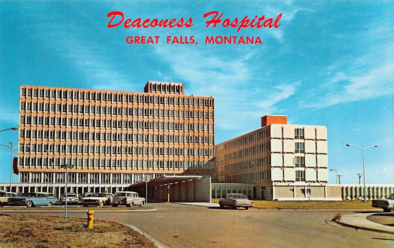Great Falls MT Montana New Deaconess Hospital Heliport Campus Vtg Postcard C25
