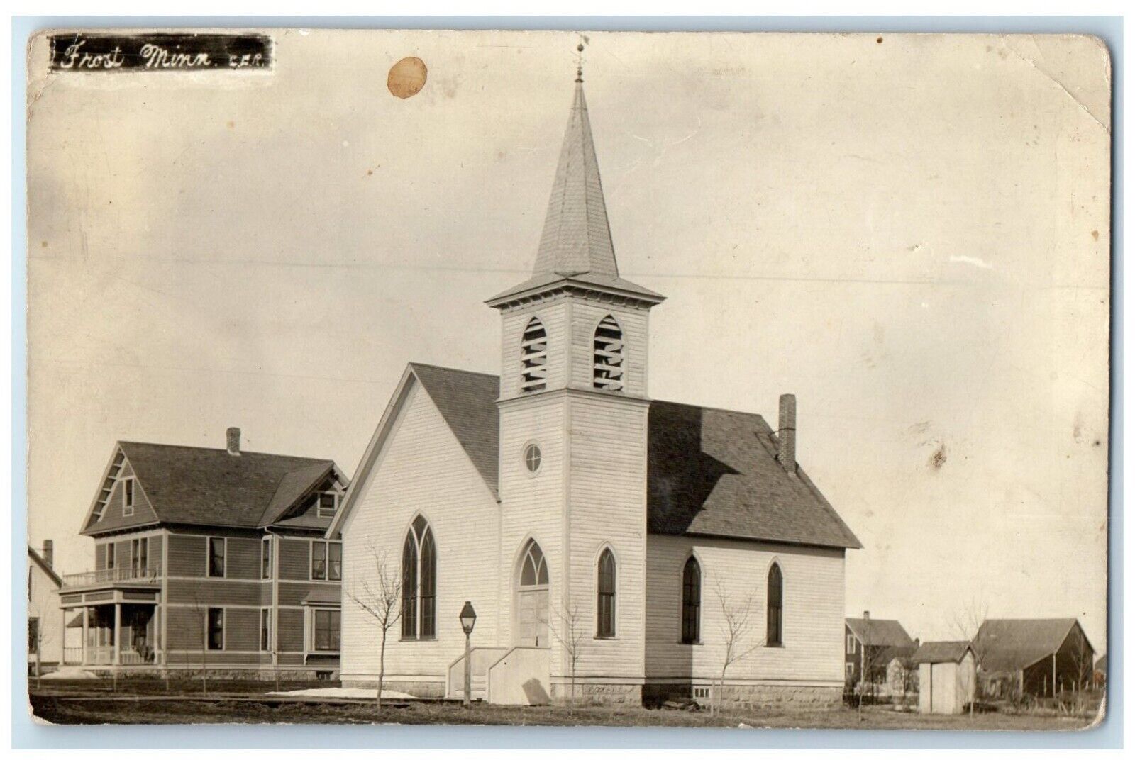 1912 View Of Church Frost Minnesota MN RPPC Photo Posted Antique Postcard