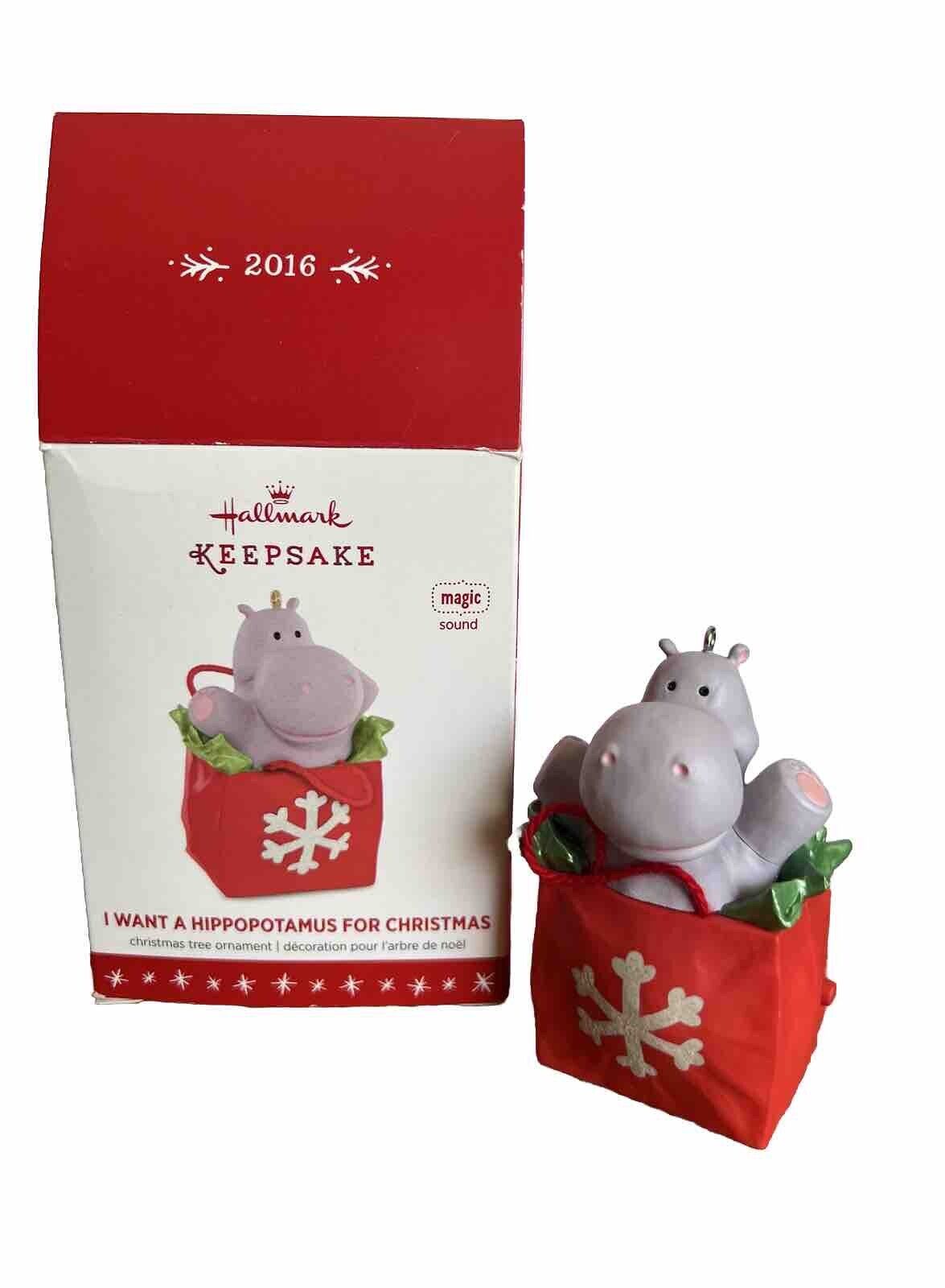 2016 Hallmark Keepsake I Want A Hippopotamus For Christmas Magic Sound Ornament