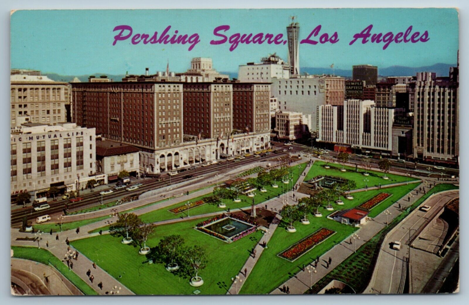 1960s VTG Postcard CA Pershing Square Biltmore Hotel Los Angeles California 1965