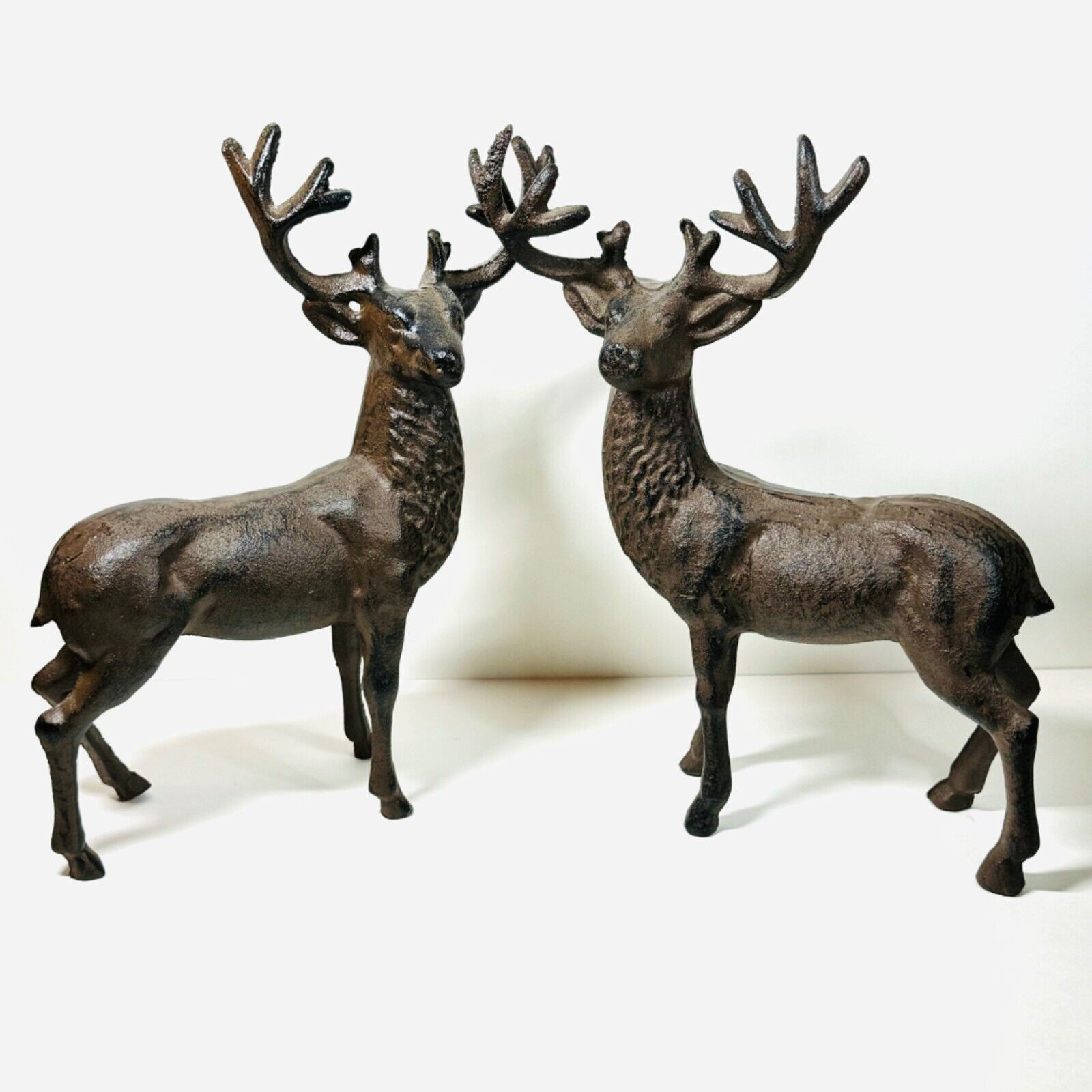 Vintage Pair Cast Iron Bucks Deer Stag 10” EXCELLENT