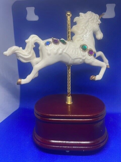 Vintage Unicorn Rotating & moves up & Down Carousel Music Box (see Video)
