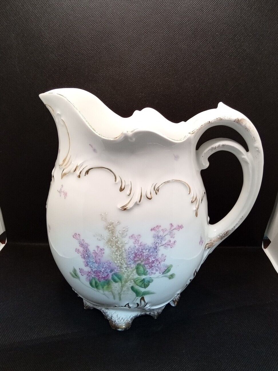 Stunning Vintage/Antique Bavarian Hand Painted Floral Pitcher Ewer Jug Vase 
