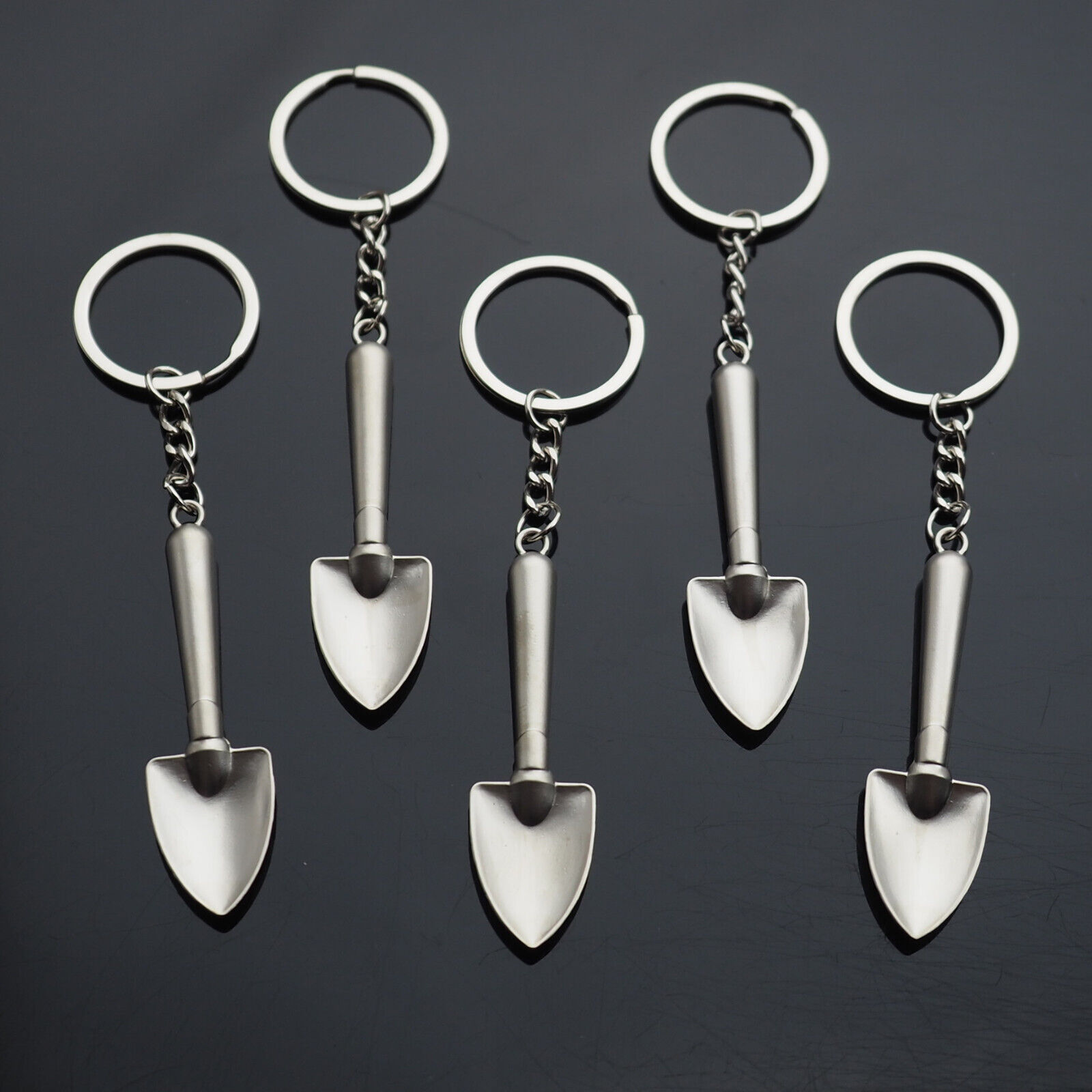 5x PCS Lot Shovel Gardener Gift Keychain Matte Silver Key Chain Pendant Key Ring