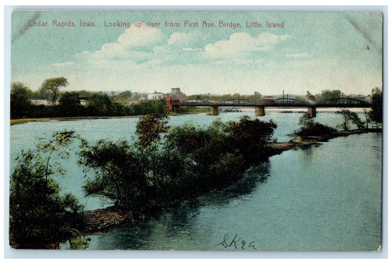 1913 Looking Up River From First Avenue Second Ave Cedar Rapids Iowa IA Postcard