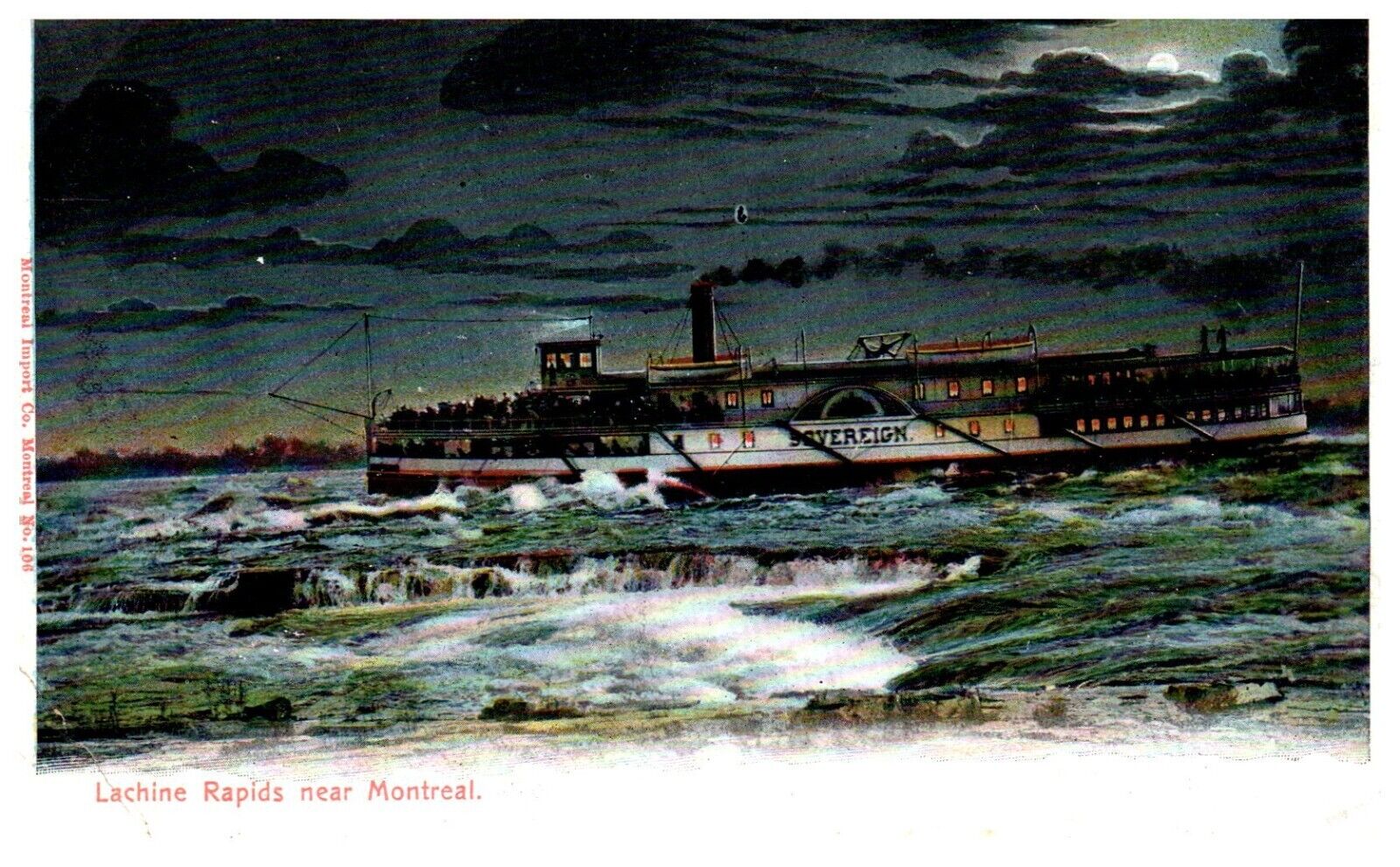 S.S. SOVEREIGN Running Lachine Rapids Near Montreal Postcard Posted 1905