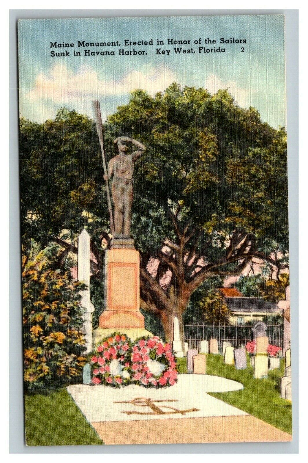 Vintage 1940\'s Postcard Maine Sailors Monument Sunk Havana Harbor Key West FL