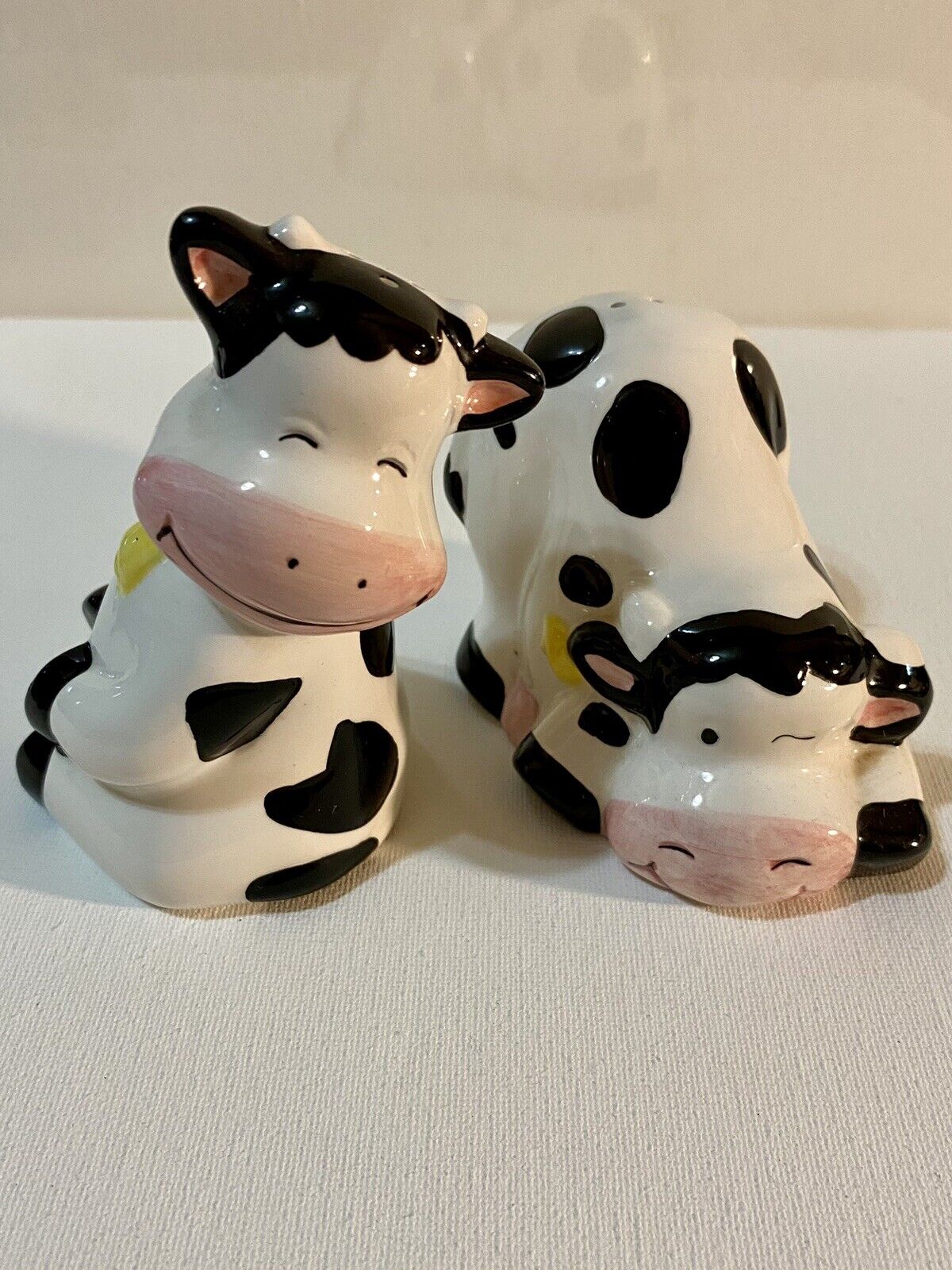 Vintage Holstein Ceramic Winking Cow Salt And Pepper Set