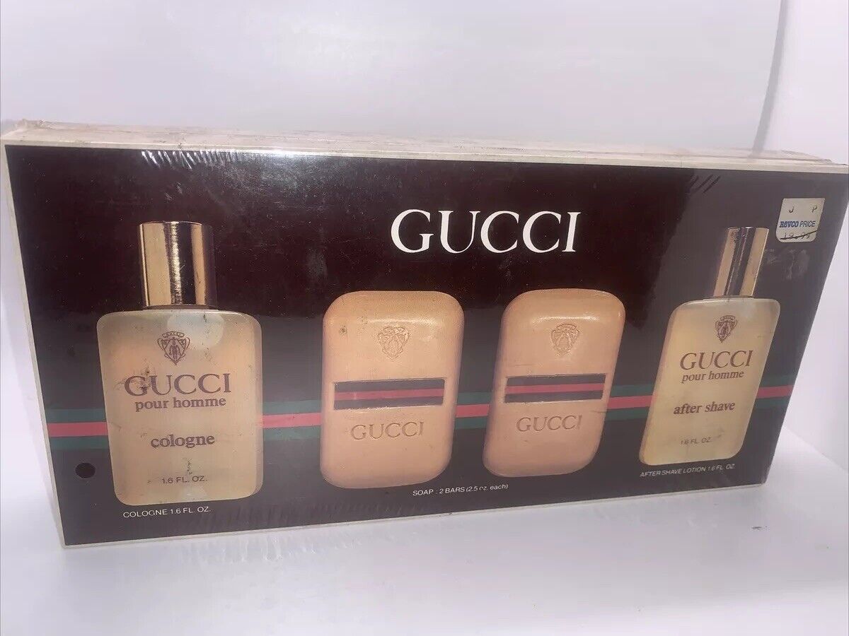 Sealed Vintage Gucci Cologne Complete Set - After Shave & Cologne & Soap Bars
