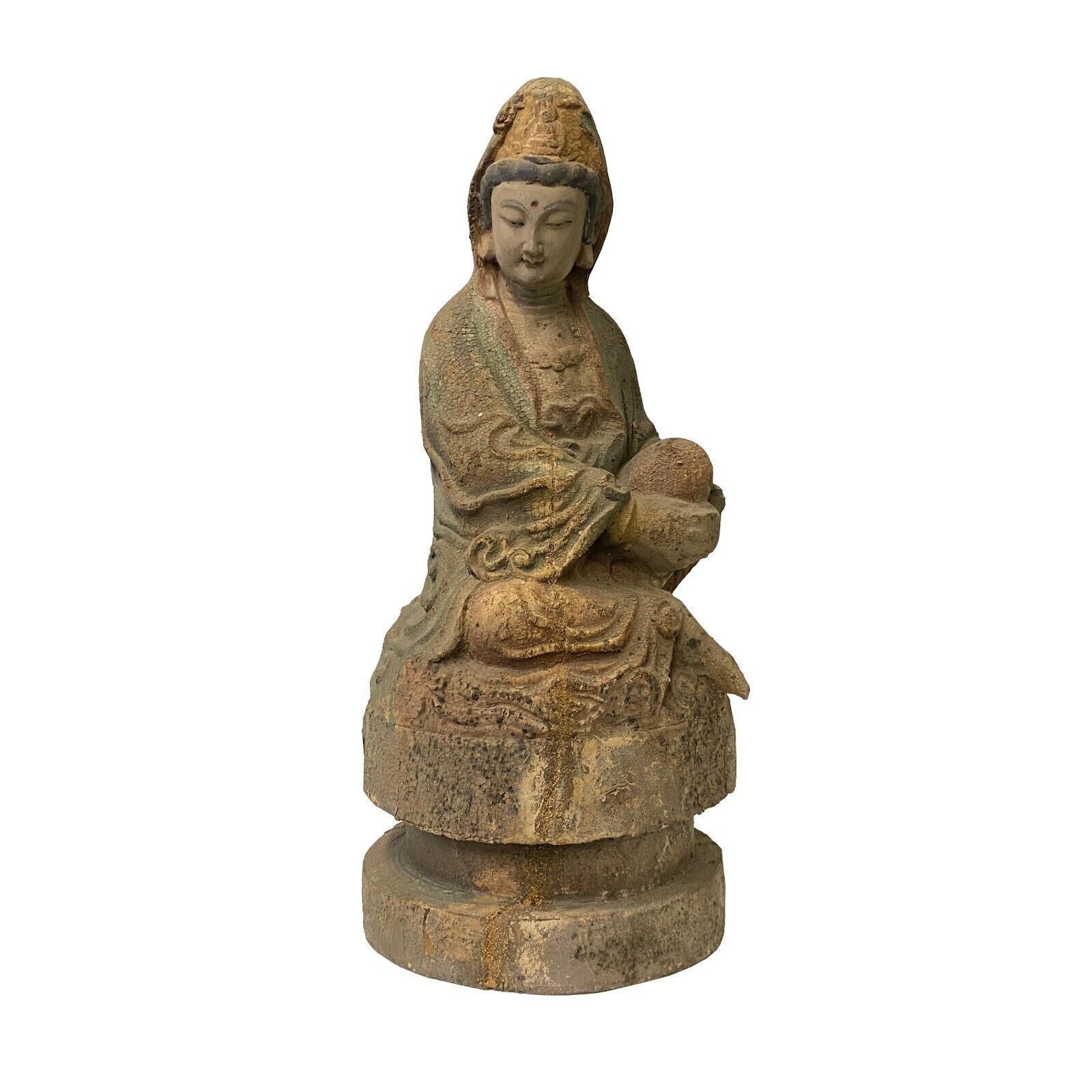 Chinese Rustic Wood Sitting Guan Yin Kwan Yin Bodhisattva Statue ws1527