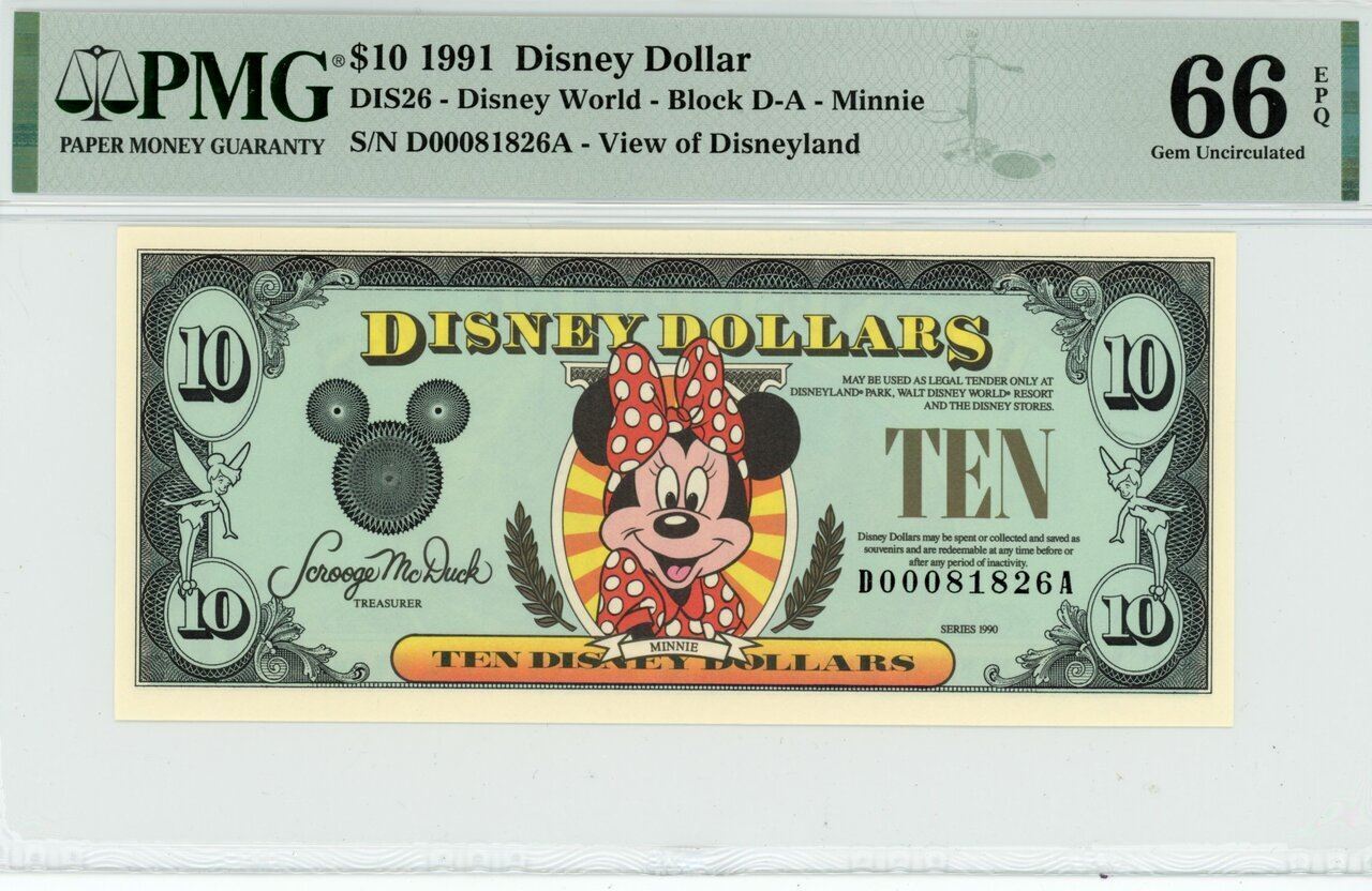 1991 $10 Disney Dollar Minnie PMG 66 EPQ (DIS26)