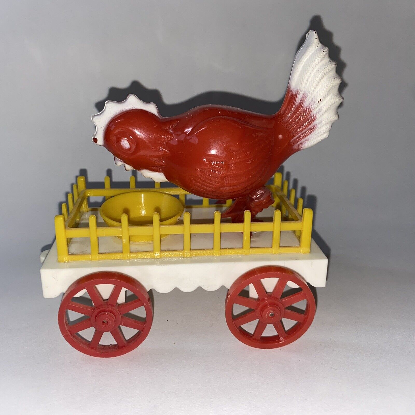 Vintage 1967 Ideal Toy Company Pecking Pull Toy Hard Plastic Red Chicken Easter
