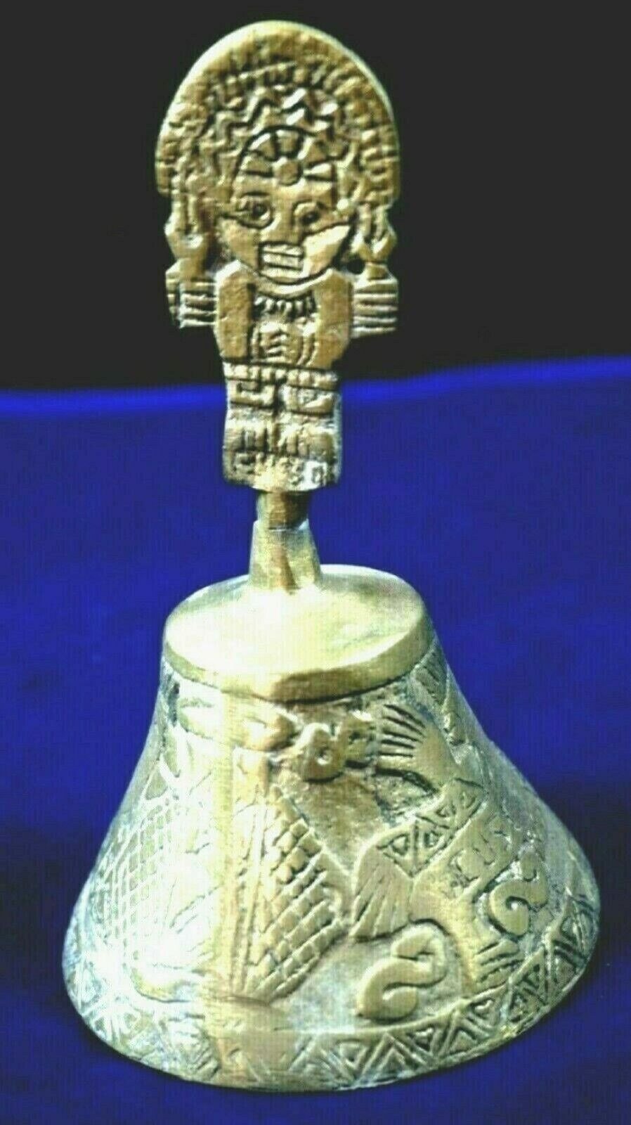 Peruvian Ceremonial Andean Bell carved bronze - idol Tumi desing