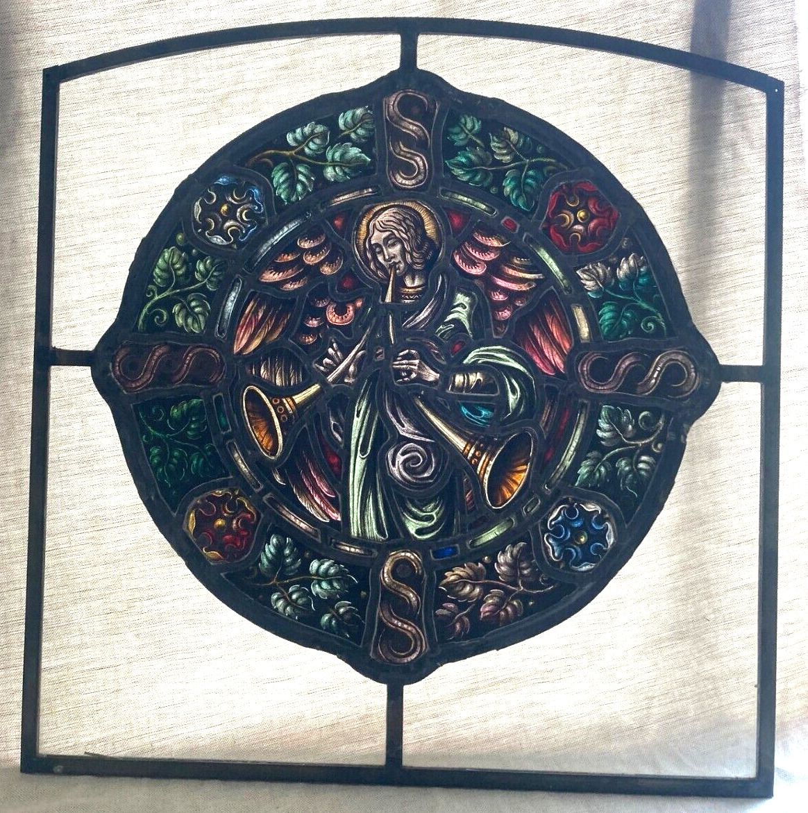 Fine 18th Cen. Stained & Leaded Glass Roundel \