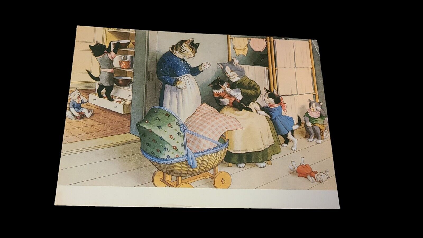Alfred Mainzer Anthropomorphic- Vintage Postcard No. 4731 - Cats Mom and kittens