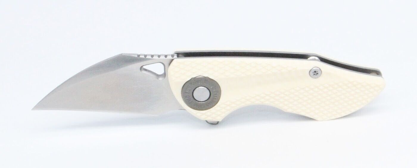 Two Sun Mini Folding Knife White Handle 14C28N Plain Edge TS314