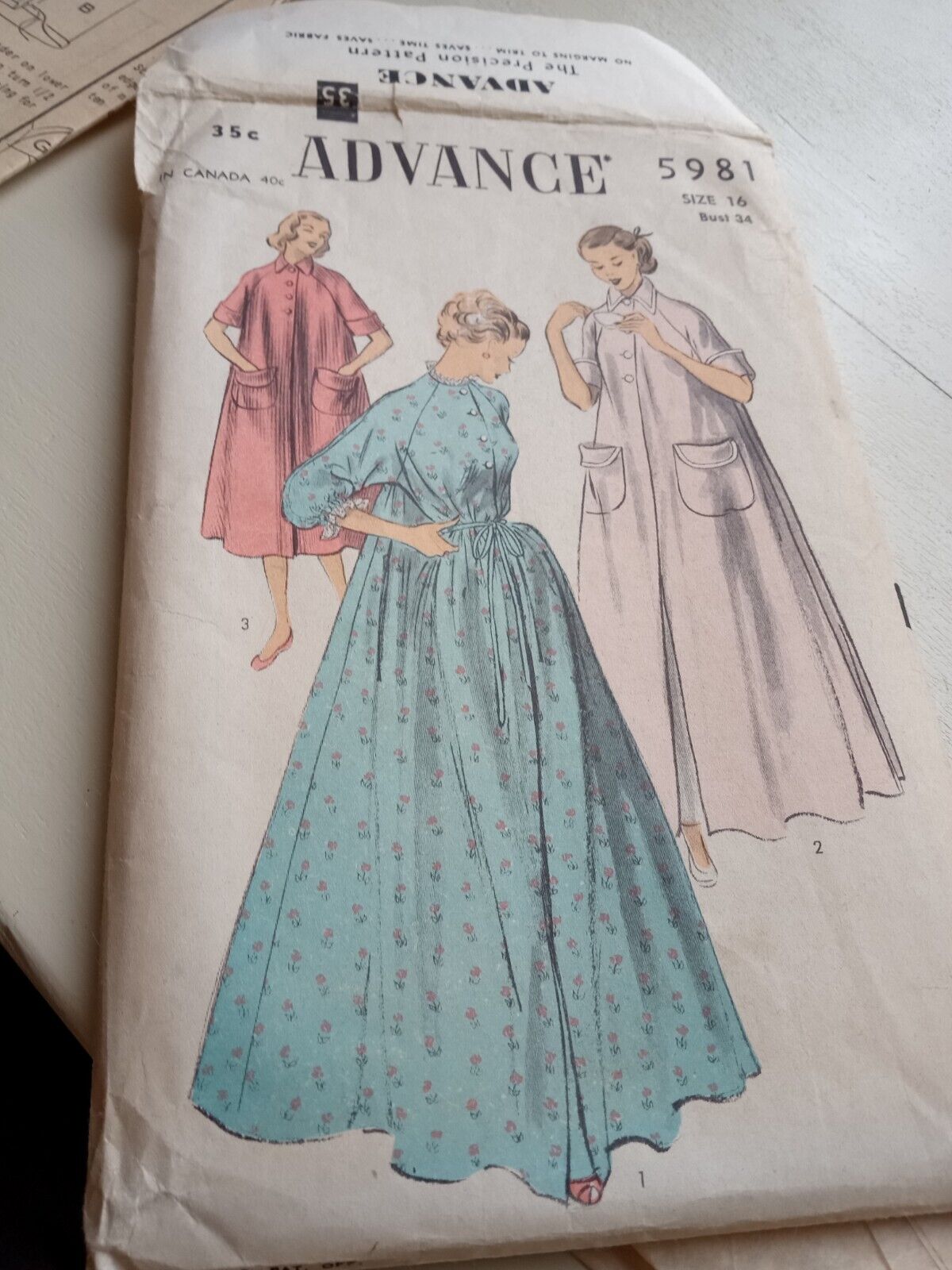 Vintage 1952 Advance Pattern #5981 Sz 16 Bust 34 Duster/Housecoat
