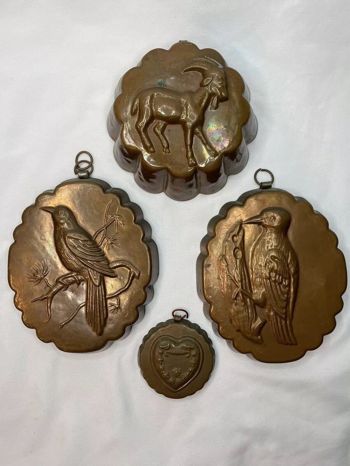 Lot of 4 Small  Vintage Tin Lined Copper Jelly Molds