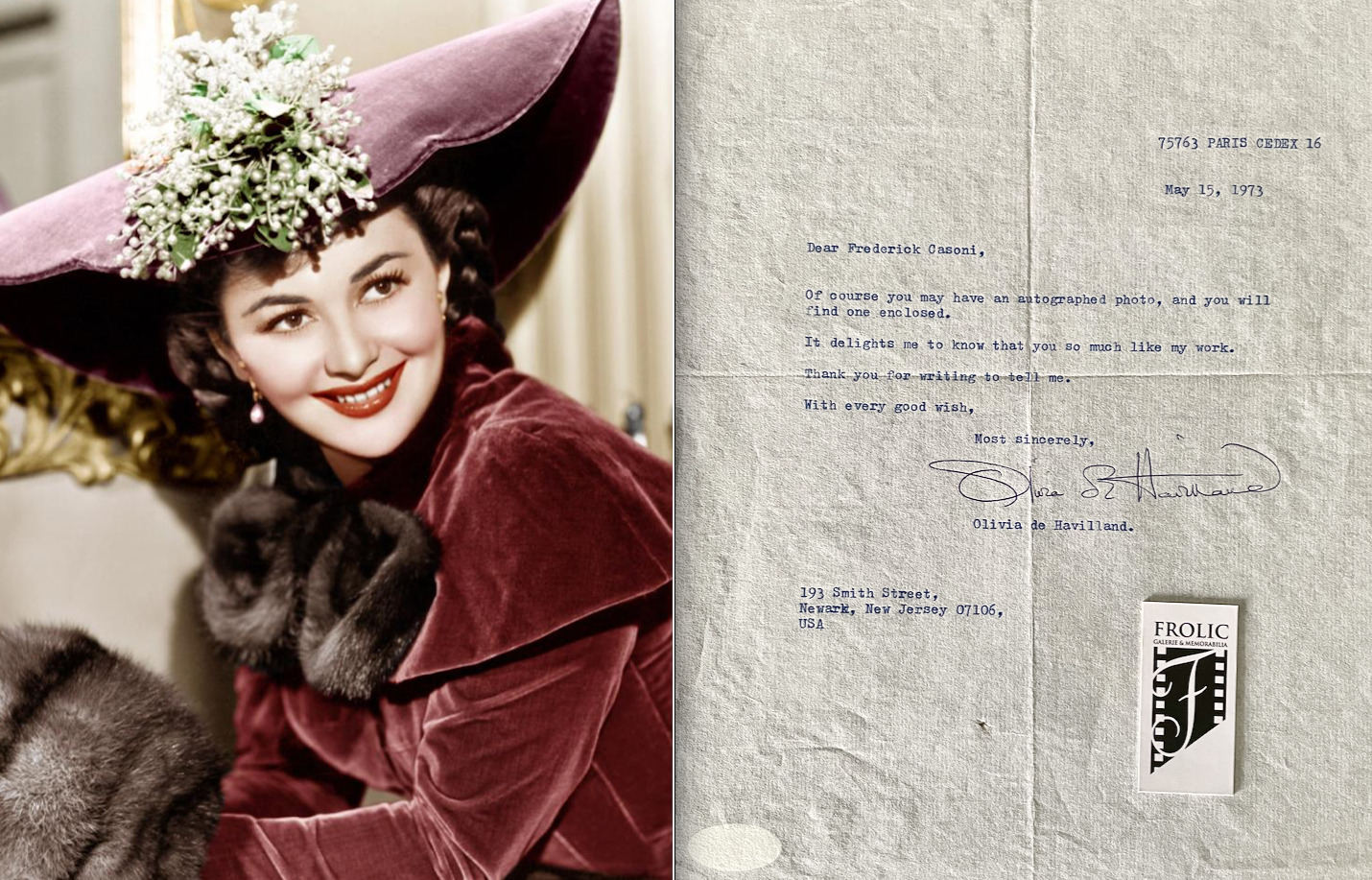 OLIVIA de HAVILLAND Signed Typed Letter JSA (COA) Gone With The Wind Star